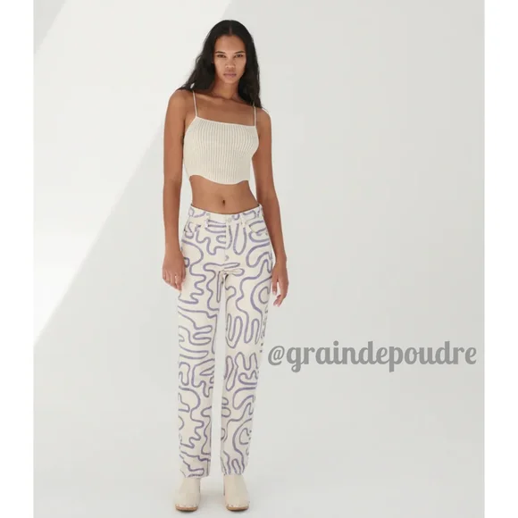 Rare Zara Purple Squiggle Graffiti Print Off White Straight Leg Jeans 36 4 42 10 - Picture 6 of 6